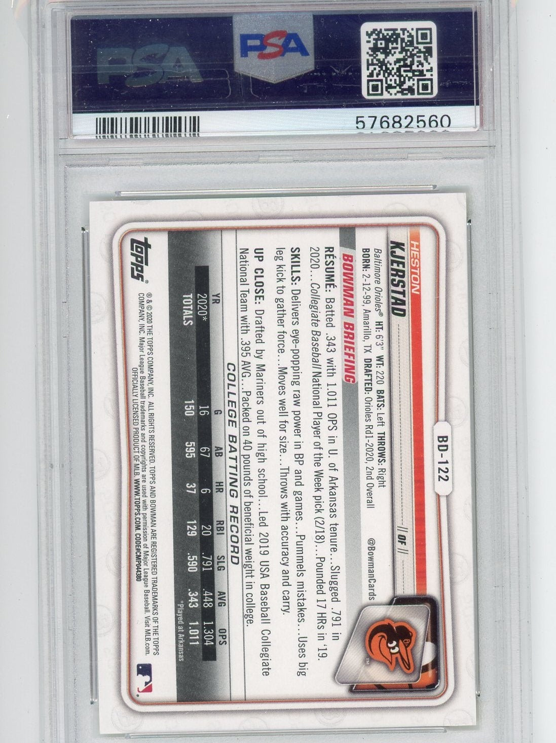 Heston Kjerstad 2020 1st Bowman Draft 1st Ed. yellow foil #'d 23/75 PSA 9