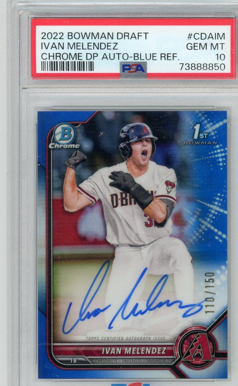 Ivan Melendez 2022 1st Bowman Draft blue refractor autograph 