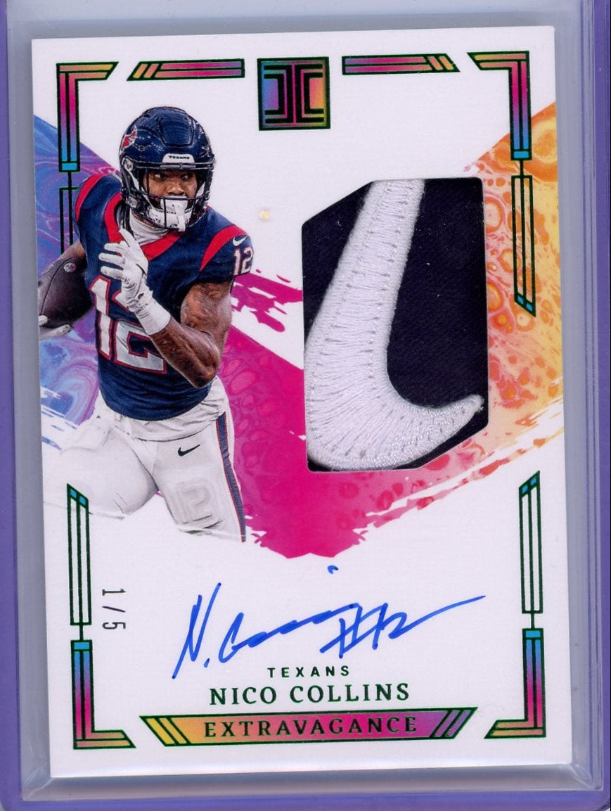 Nico Collins 2024 Impeccable Extravagance Patch Autos Emerald #'d 1/5