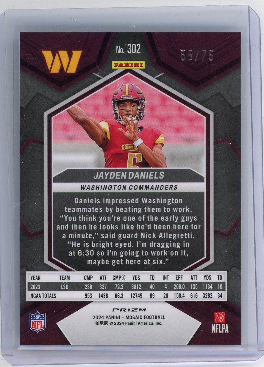 Jayden Daniels 2024 Panini Mosaic No Huddle Blue Mosaic #'d 55/75