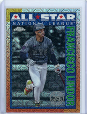 Francisco Lindor 2025 Topps Chrome 35th Anniversary Silver Pack Green #'d 63/99