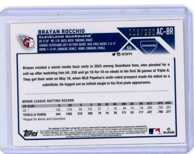 Brayan Rocchio 2023 Topps Chrome purple refractor autograph #'d 113/250