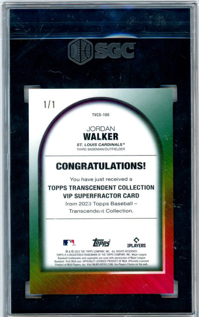 Jordan Walker 2023 Topps Transcendent VIP Superfractor #'d 1/1 SGC 10