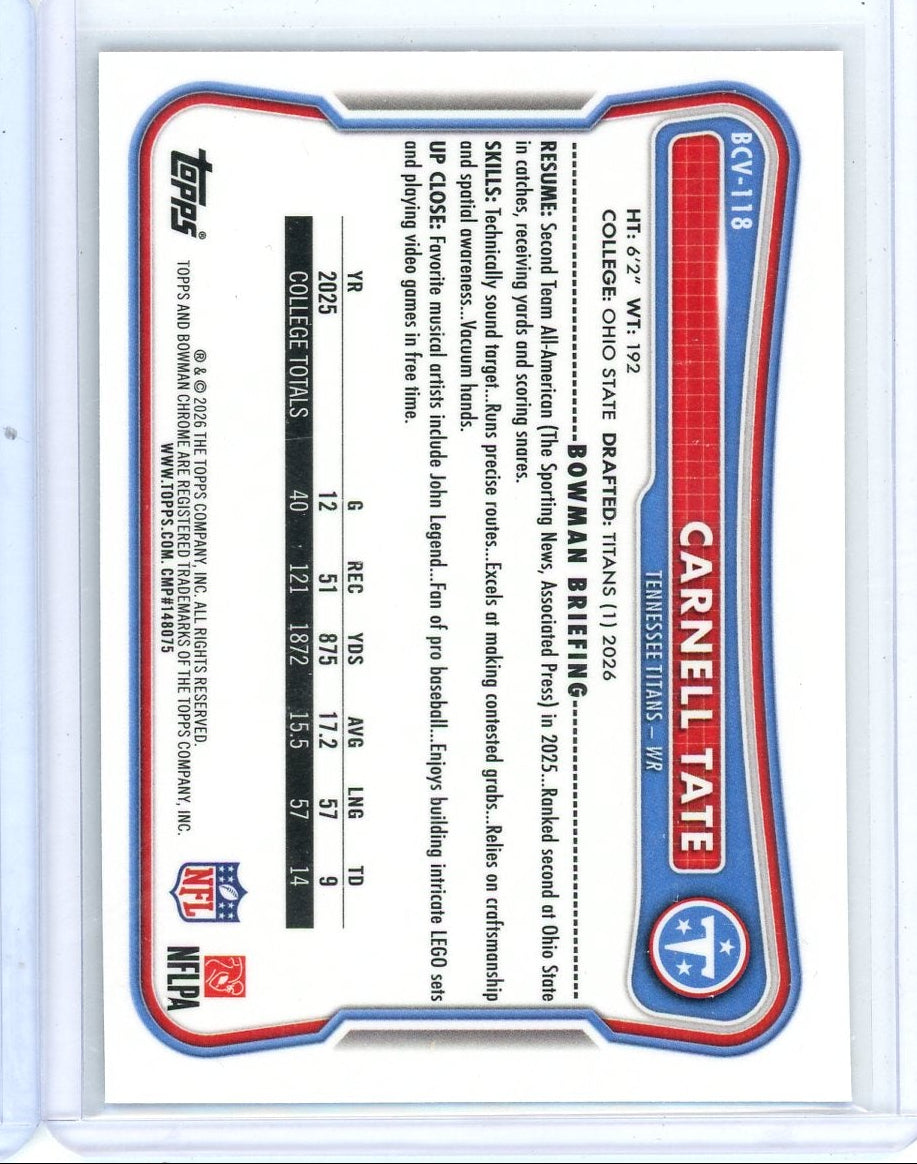 Carnell Tate 2026 Bowman Football Purple Mojo Rookie #'d 70/75