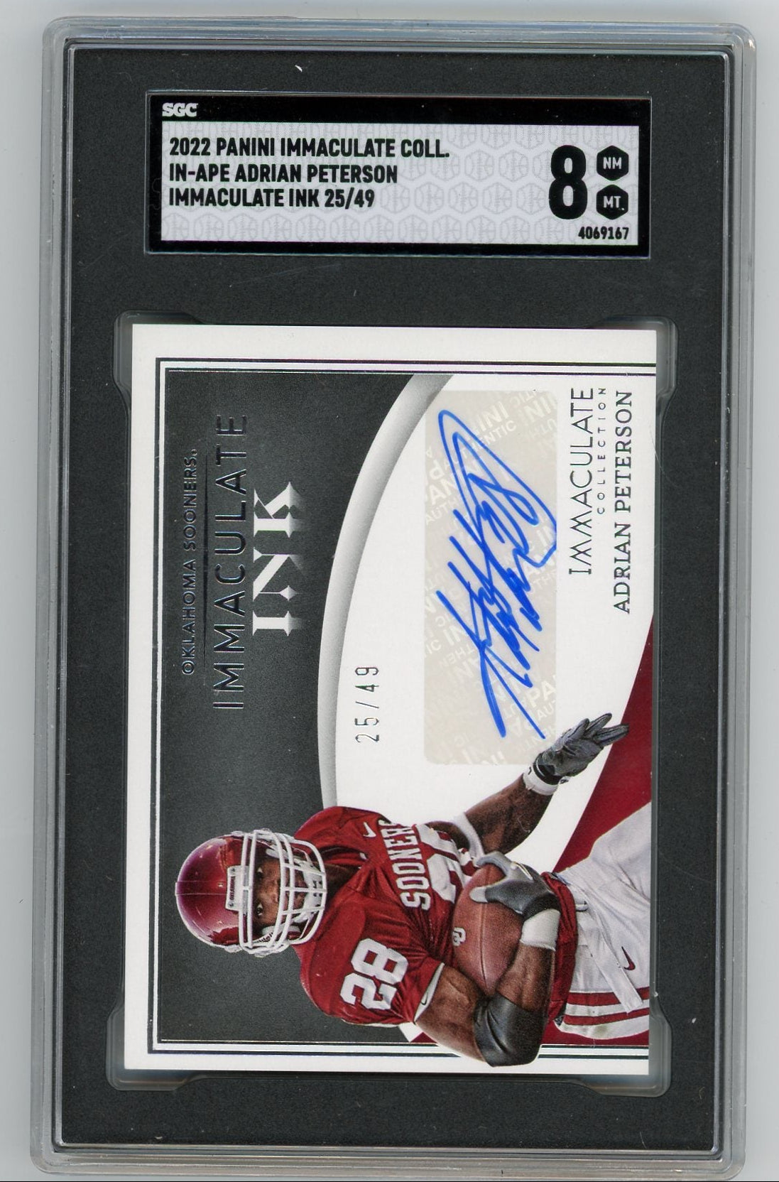 Adrian Peterson 2022 Panini Immaculate Coll. Immaculate Ink #'d 25/49 SGC 8