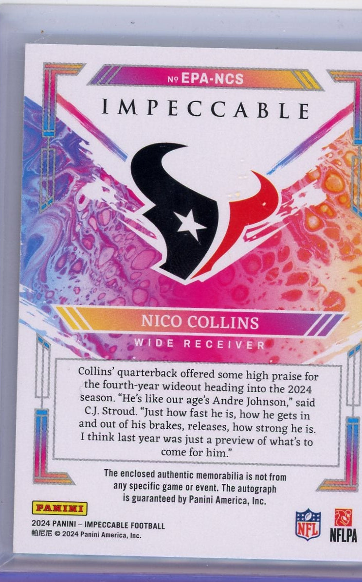 Nico Collins 2024 Impeccable Extravagance Patch Autos Emerald #'d 1/5