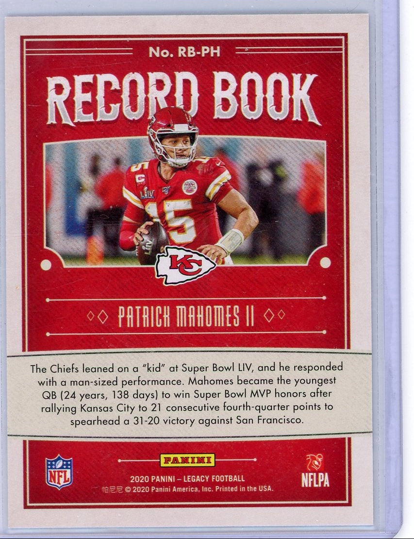 Patrick Mahomes 2020 Panini Legacy Record Book gold #'d 36/50