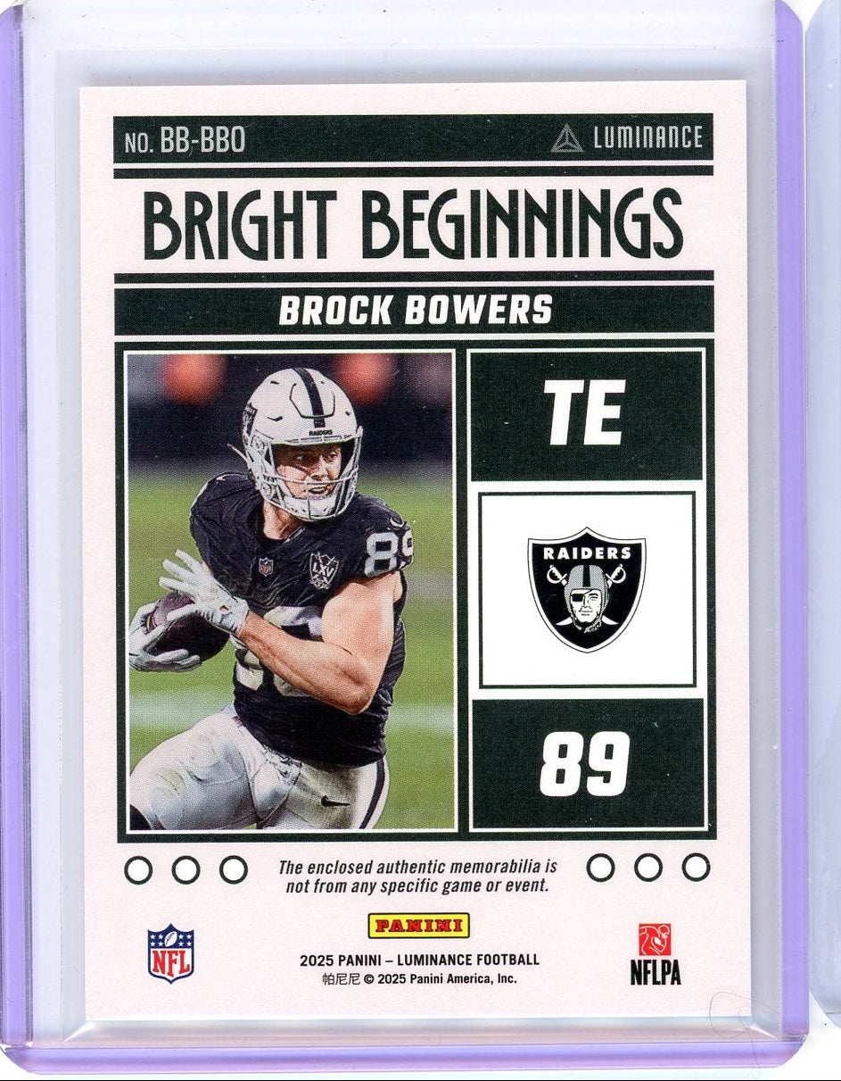 Brock Bowers 2025 Panini Luminance Bright Beginnings Patch #'d 09/50