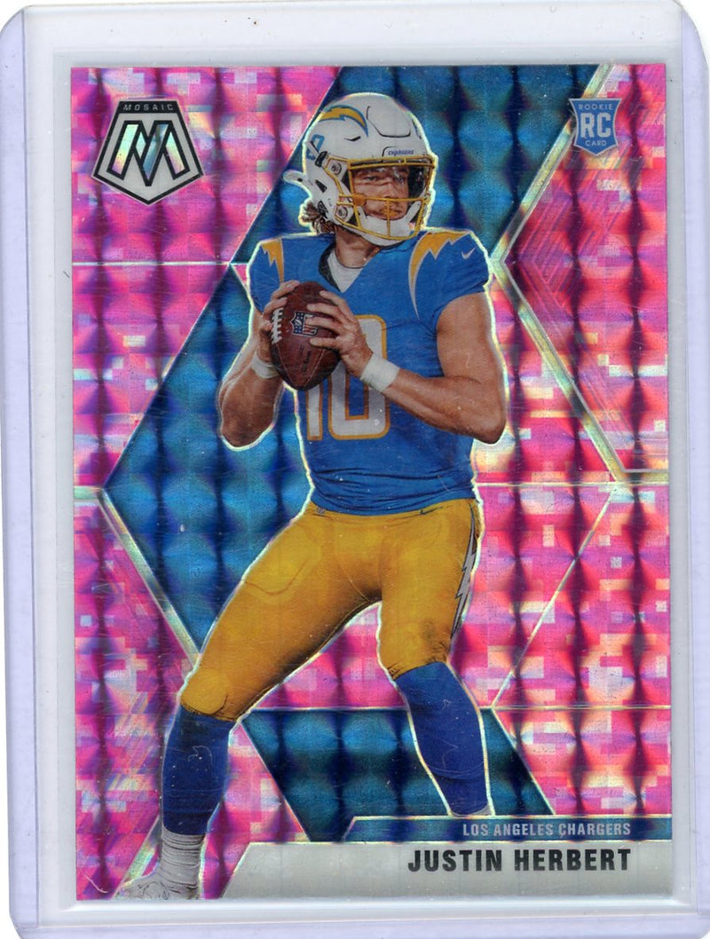 Justin Herbert 2020 Panini Mosaic pink camo prizm rookie card