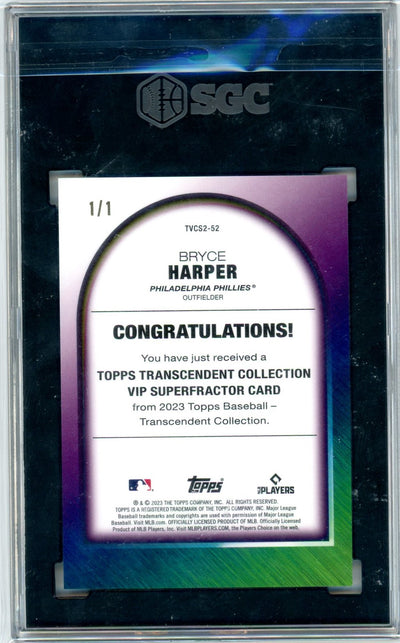 Bryce Harper 2023 Topps Transcendent VIP Superfractor #'d 1/1 SGC 9.5