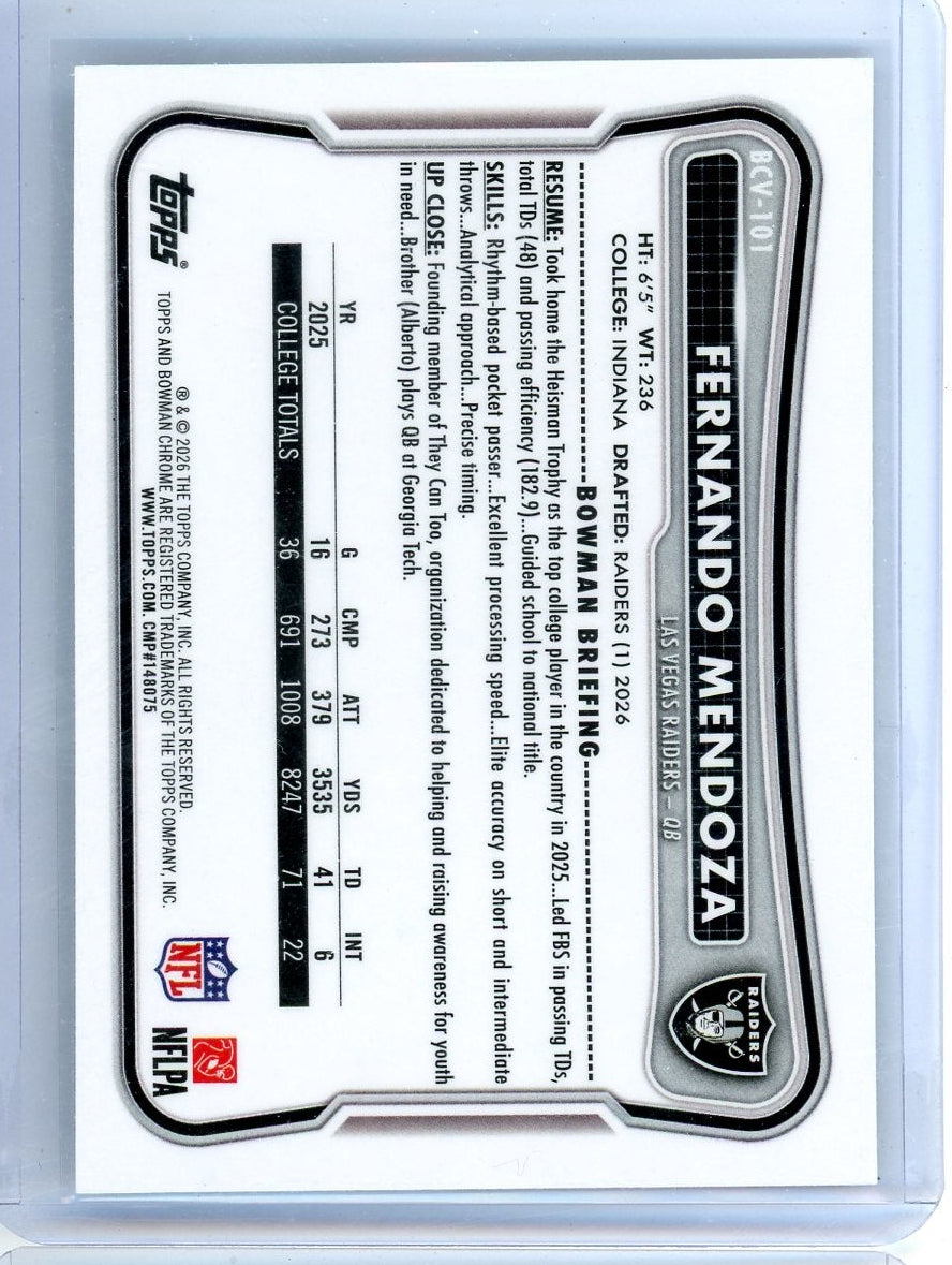 Fernando Mendoza 2026 Bowman Chrome Football Rookie Speckle Refractor