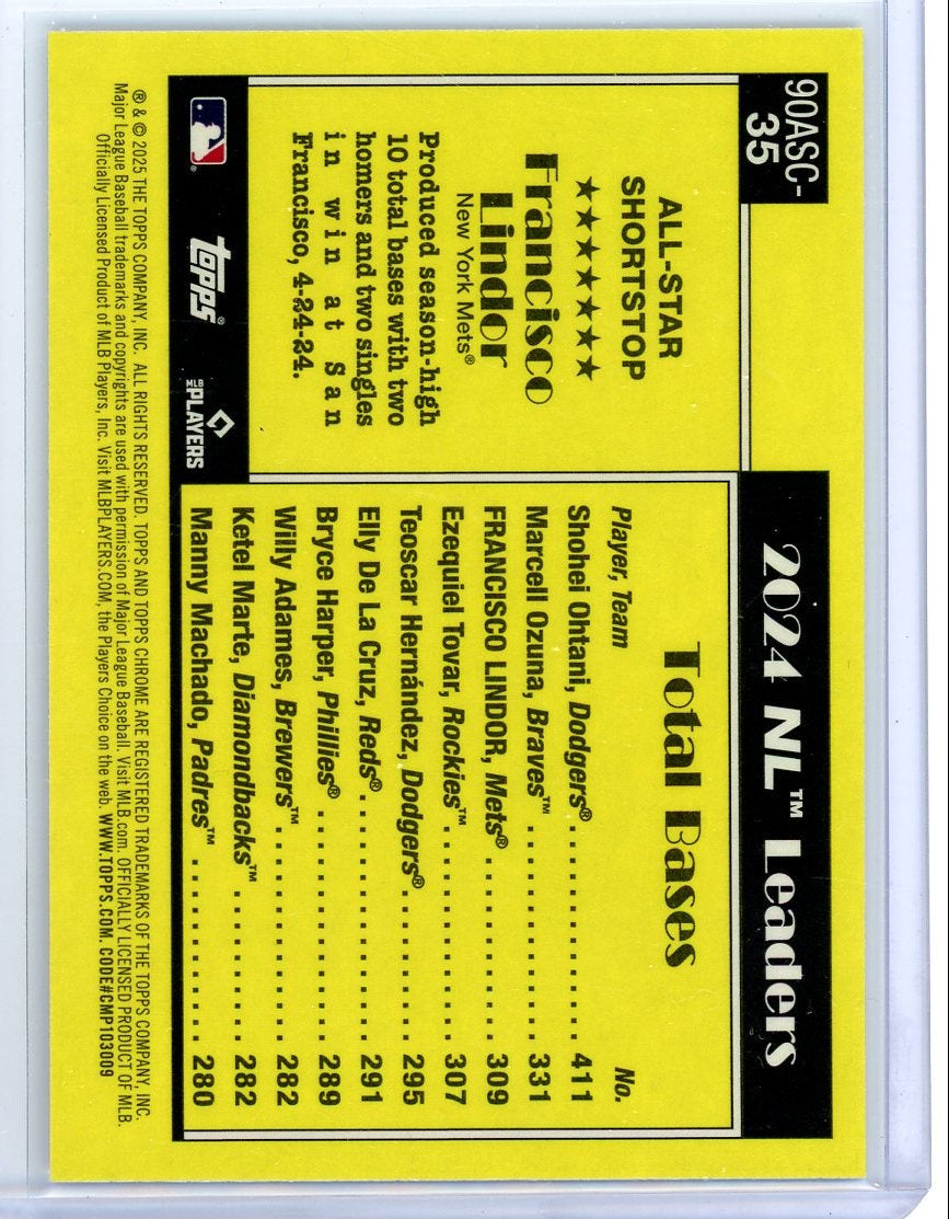 Francisco Lindor 2025 Topps Chrome 35th Anniversary Silver Pack Green #'d 63/99