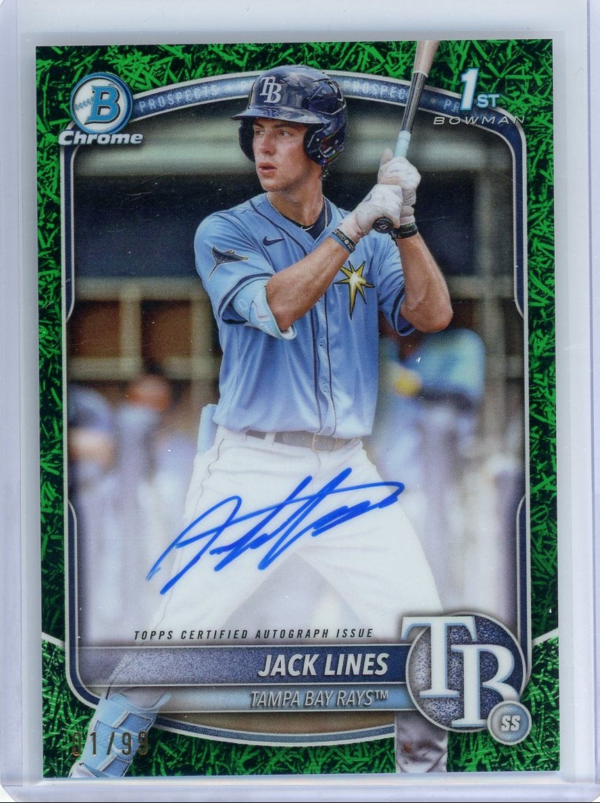 Jack Lines 2025 Bowman Chrome 1st Bowman Green Grass Autograph #'d 01/99