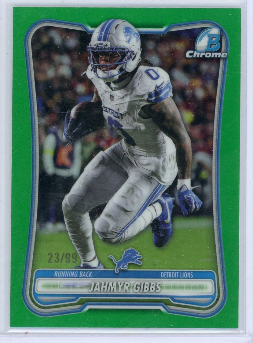 Jahmyr Gibbs 2026 Bowman Chrome Football Green Refractor #'d 23/99