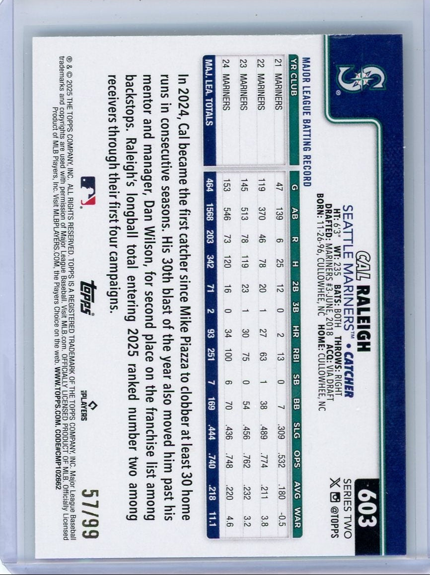 Cal Raleigh 2025 Topps Green Foil #'d 57/99