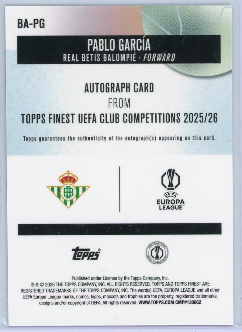 Pablo Garcia 2025-26 Topps Finest UEFA autograph RC