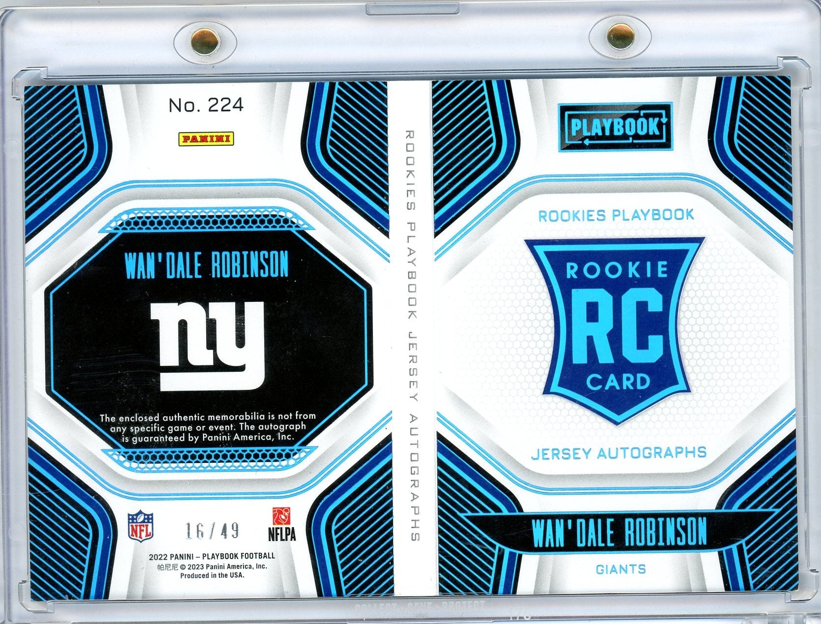 Wan'Dale Robinson 2022 Panini Playbook Rookies Playbook Jersey Autograph #'d 16/49