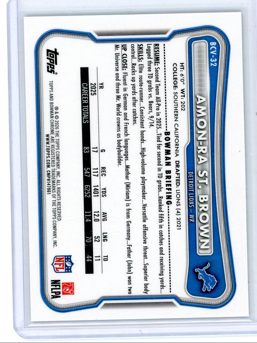 Amon Ra St. Brown 2026 Bowman Chrome Football Green Refractor #'d 17/99
