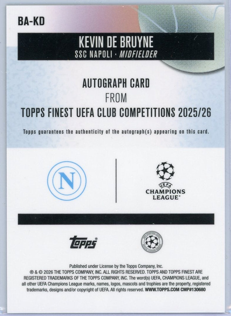 Kevin De Bruyne Topps Finest #BA-KD #'d 10/50