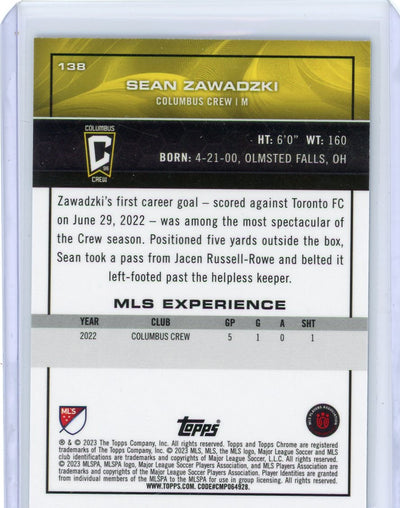Sean Zawadzki 2023 Topps Chrome MLS blue mini diamond refractor rookie card #'d 186/199