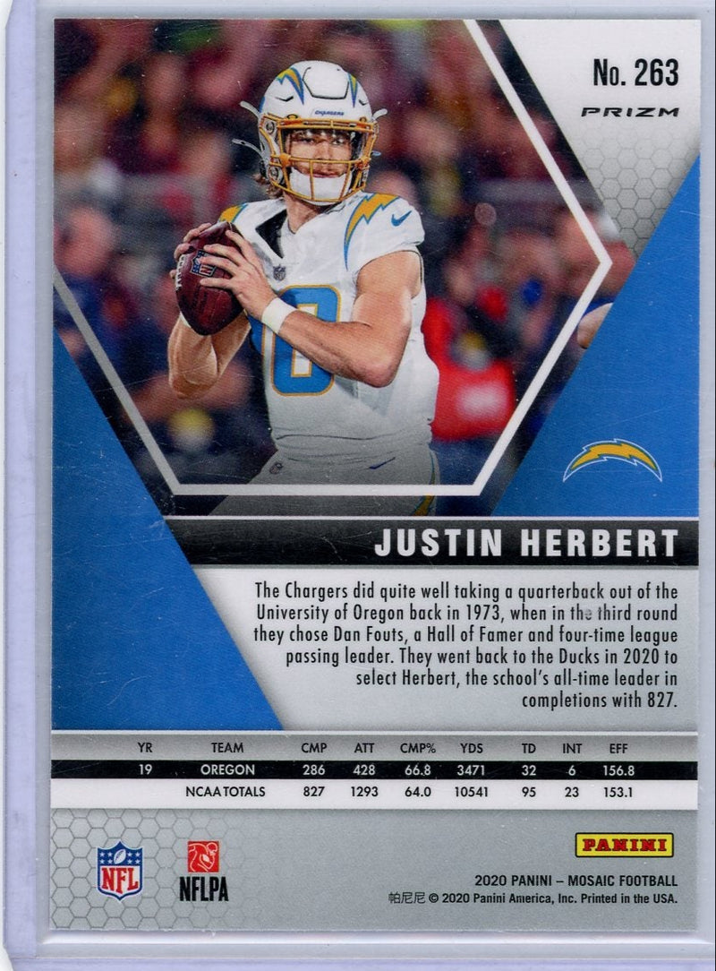 Justin Herbert 2020 Panini Mosaic NFL Debut pink camo prizm rookie card