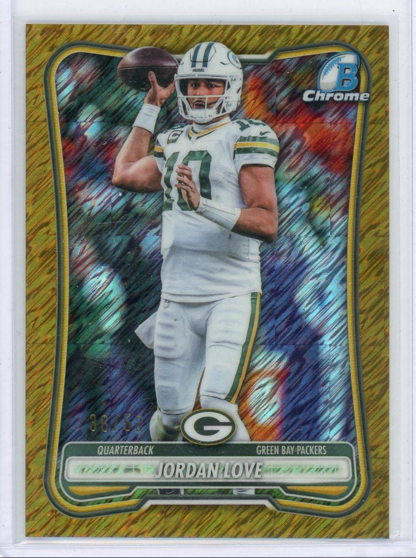 Jordan Love 2026 Bowman Chrome Football Gold Shimmer Refractor #'d 36/50