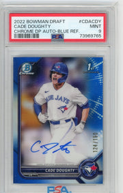 Cade Doughty 2022 1st Bowman Draft blue refractor autograph #'d 124/150 PSA 9