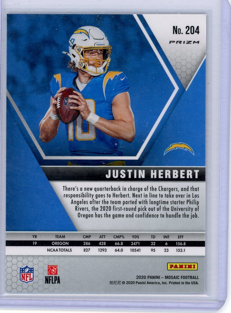 Justin Herbert 2020 Panini Mosaic pink camo prizm rookie card
