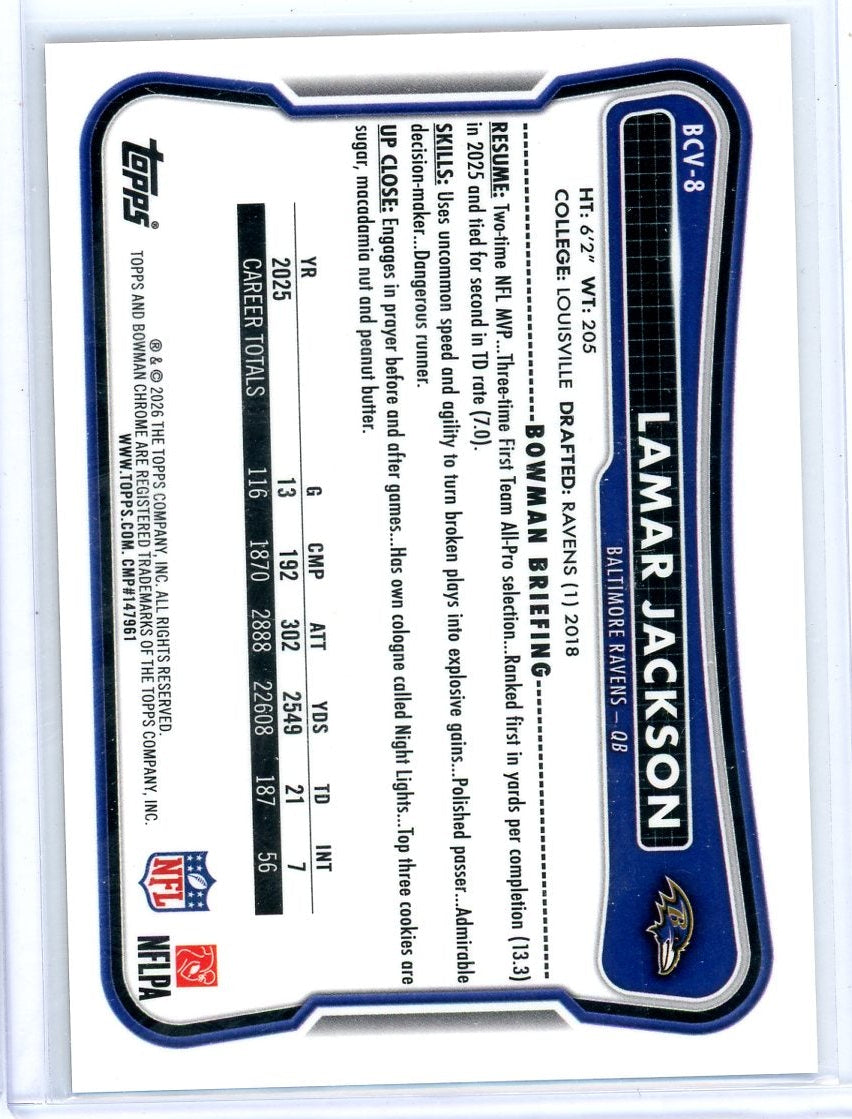Lamar Jackson 2026 Bowman Chrome Football Orange Reptilian Refractor #'d 14/25