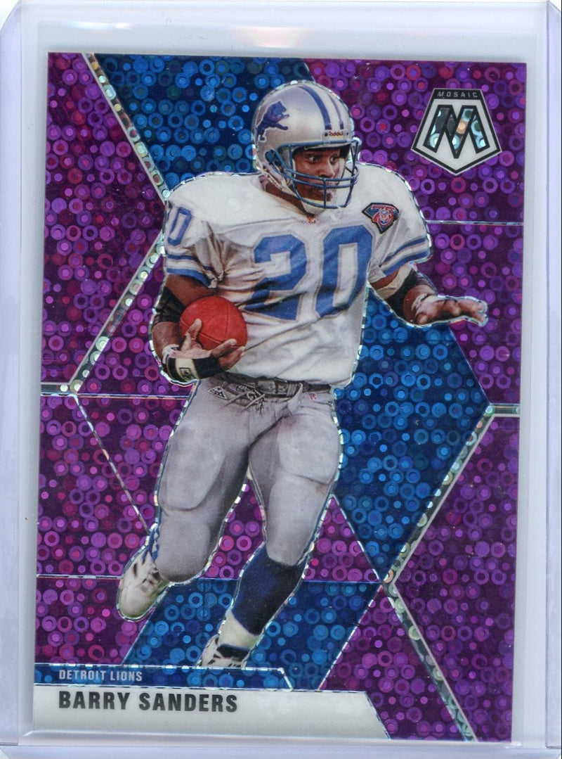 Barry Sanders 2020 Panini Mosaic No Huddle purple prizm 