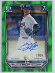 Christian Zazueta 2026 Bowman Chrome Baseball 1st Bowman Green Lava Autograph #'d 73/99
