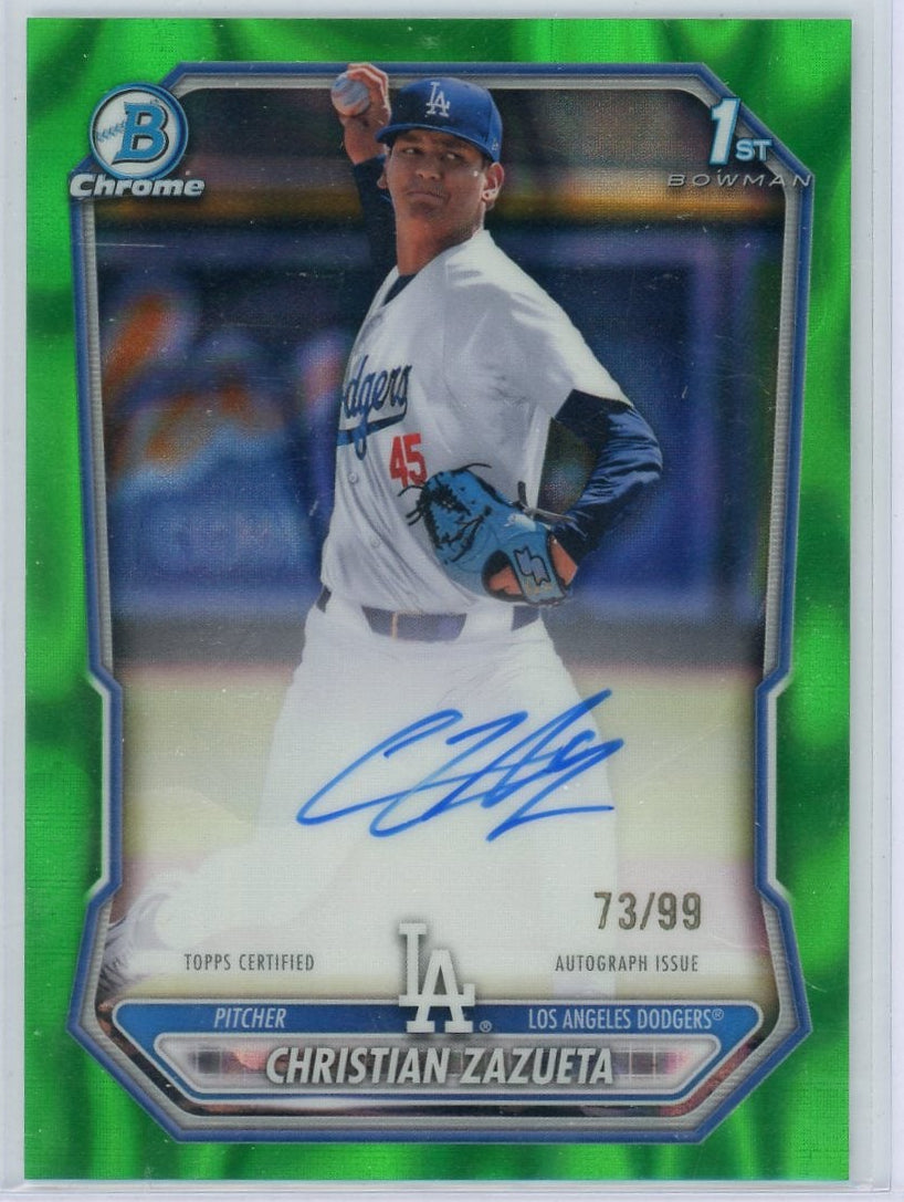 Christian Zazueta 2026 Bowman Chrome Baseball 1st Bowman Green Lava Autograph #'d 73/99