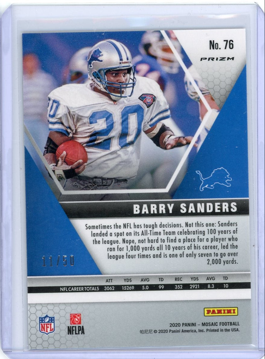 Barry Sanders 2020 Panini Mosaic No Huddle purple prizm #'d 11/50