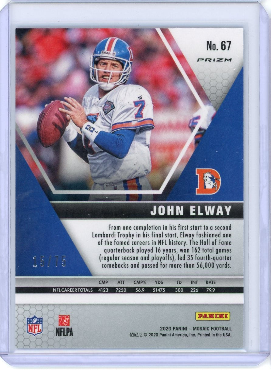 John Elway 2020 Panini Mosaic No Huddle blue prizm #'d 15/75