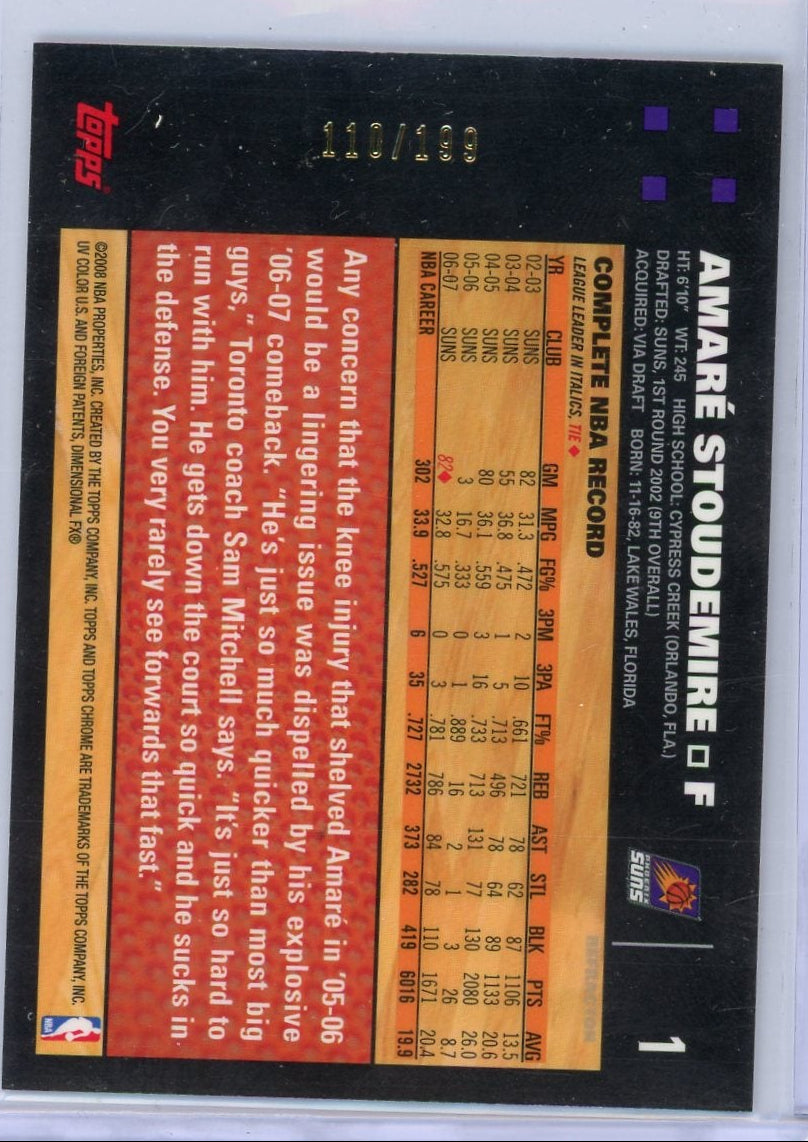 Amare Stoudemire 2007 Topps Chrome orange ref. #'d 110/199