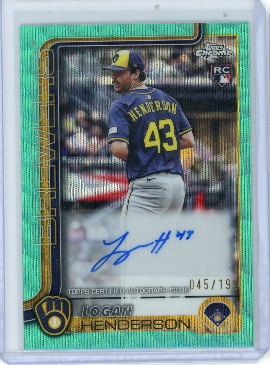 Logan Henderson 2025 Topps Chrome Aqua Wave Refractor Auto RC #'d 045/199