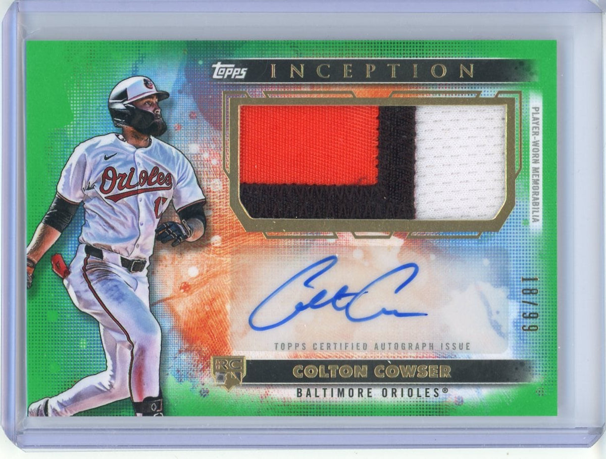 Colton Cowser 2024 Topps Inception Rookie Patch Autograph Green #'d 18/99
