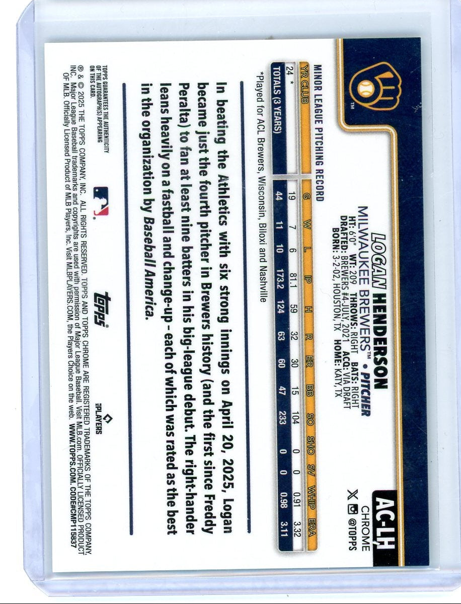 Logan Henderson 2025 Topps Chrome Aqua Wave Refractor Auto RC #'d 045/199