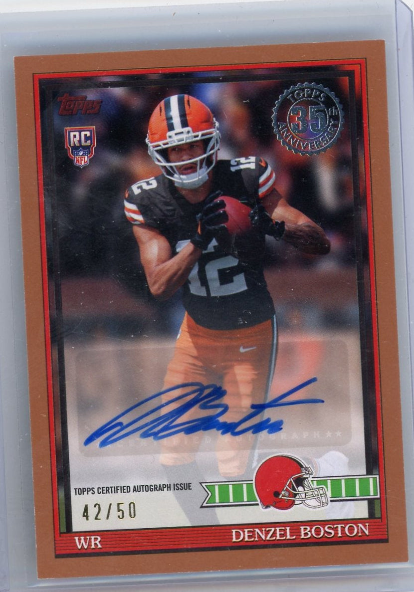 Denzel Boston 2026 Topps Flagship Football 1991 Autograph Card Gold #'d 42/50