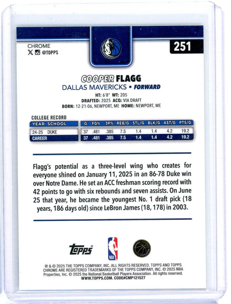 Cooper Flagg 2025 Topps Chrome Raywave Rookie Card