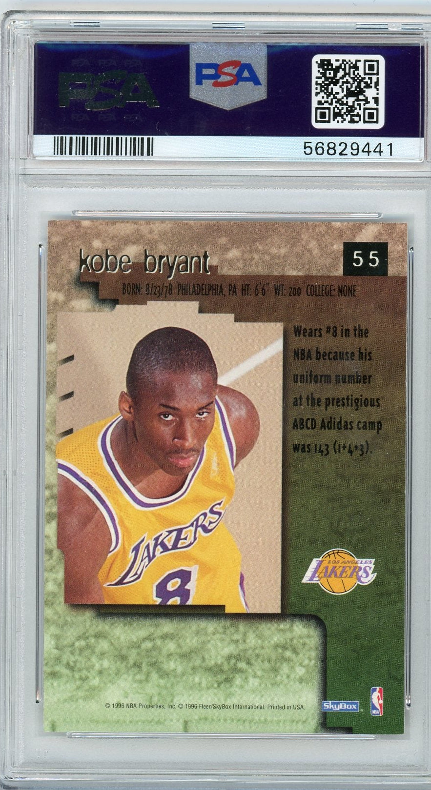 Kobe Bryant 1996 SkyBox Premium rookie card PSA 8