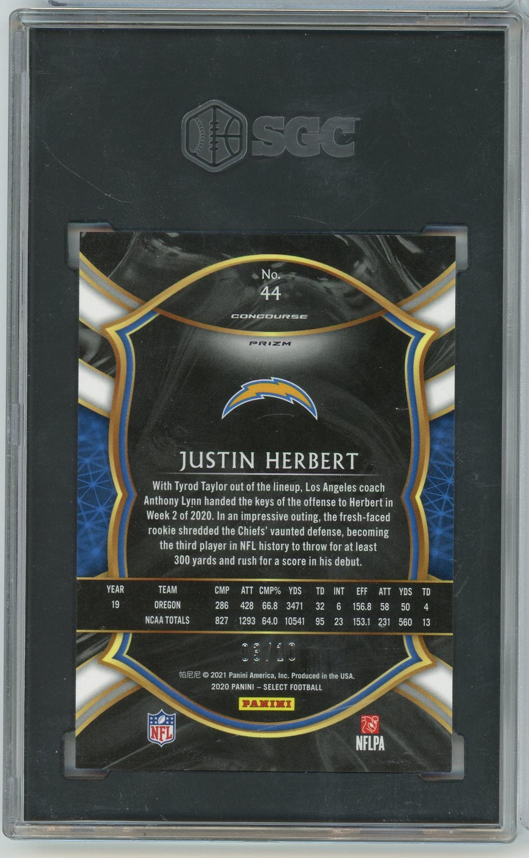 Justin Herbert 2020 Panini Select Industry Summit Pink Prizm rookie card #'d 03/10 SGC 9