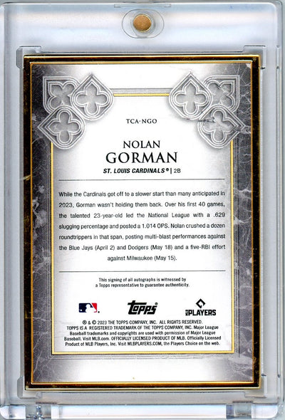 Nolan Gorman 2023 Topps Transcendent Collection Gold Frame Autographs #'d 13/20