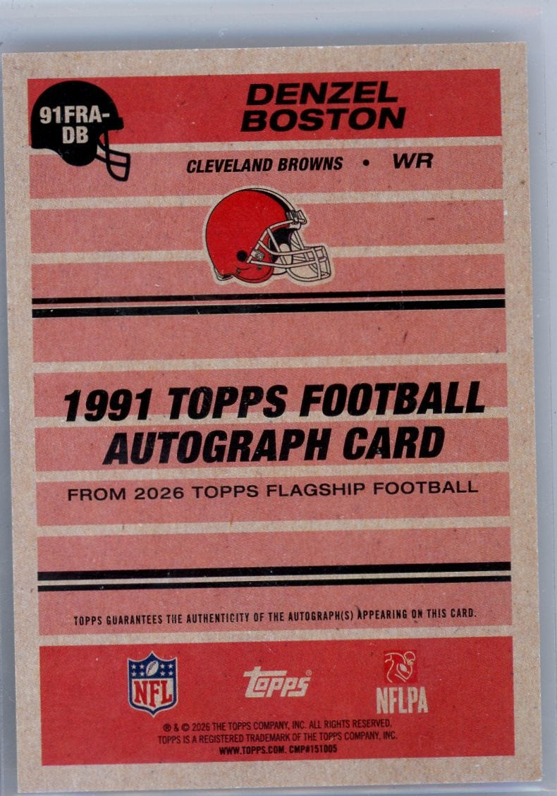 Denzel Boston 2026 Topps Flagship Football 1991 Autograph Card Gold #'d 42/50
