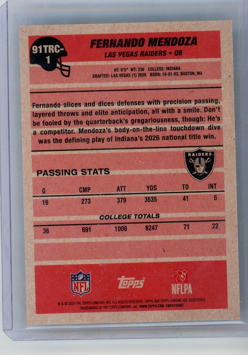 Fernando Mendoza 2026 Topps Flagship Football 1991 Silver Pack Green Mojo #'d 78/99