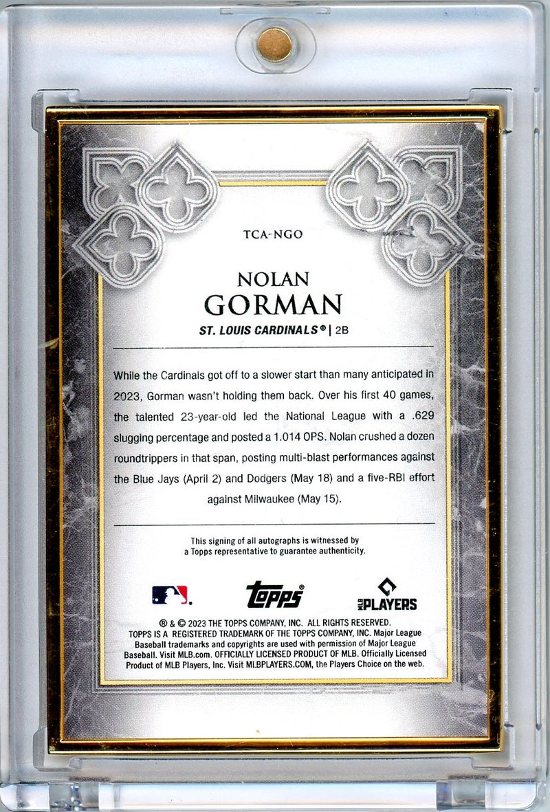 Nolan Gorman 2023 Topps Transcendent Collection Gold Frame Autographs 