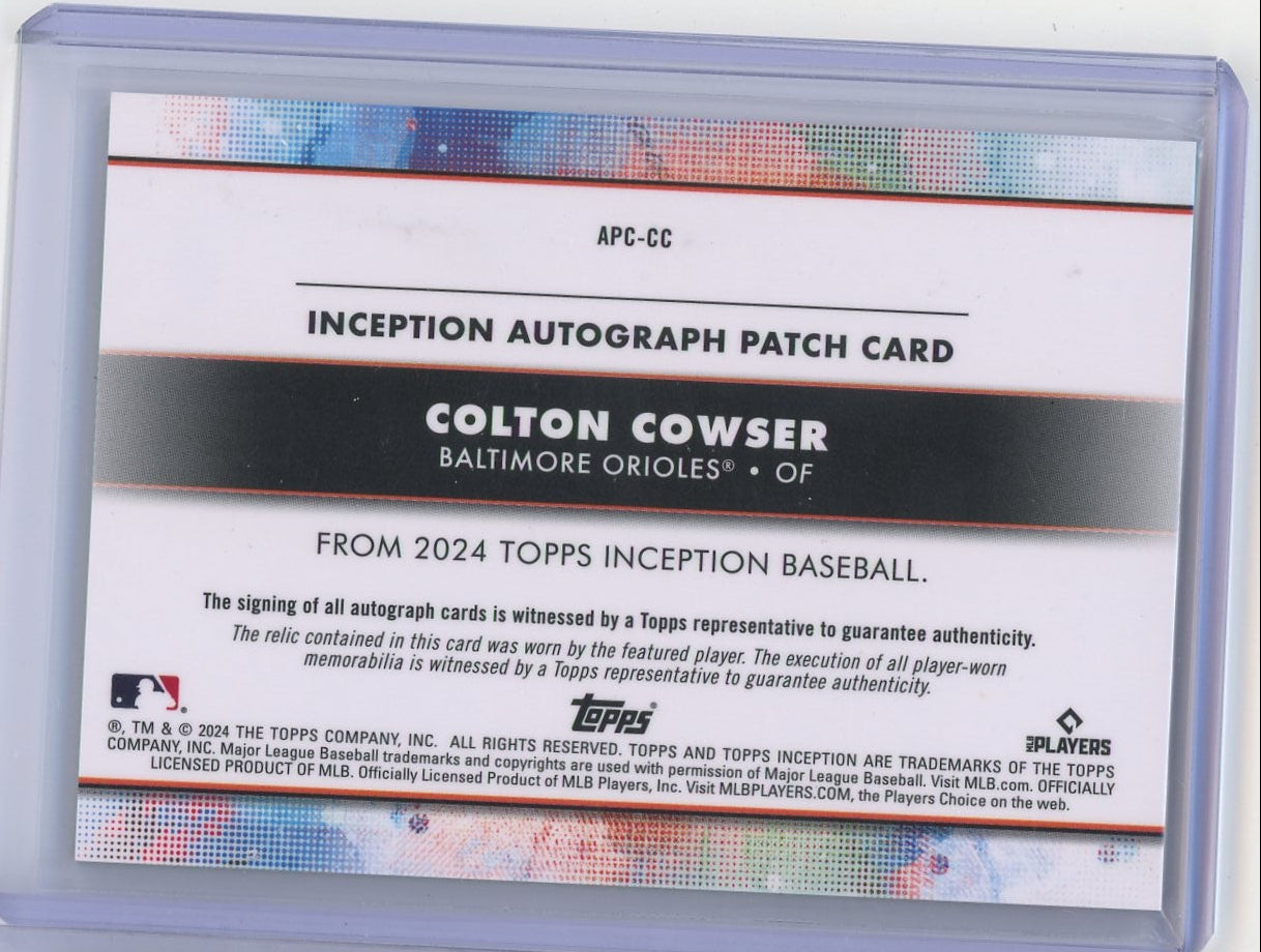 Colton Cowser 2024 Topps Inception Rookie Patch Autograph Green #'d 18/99