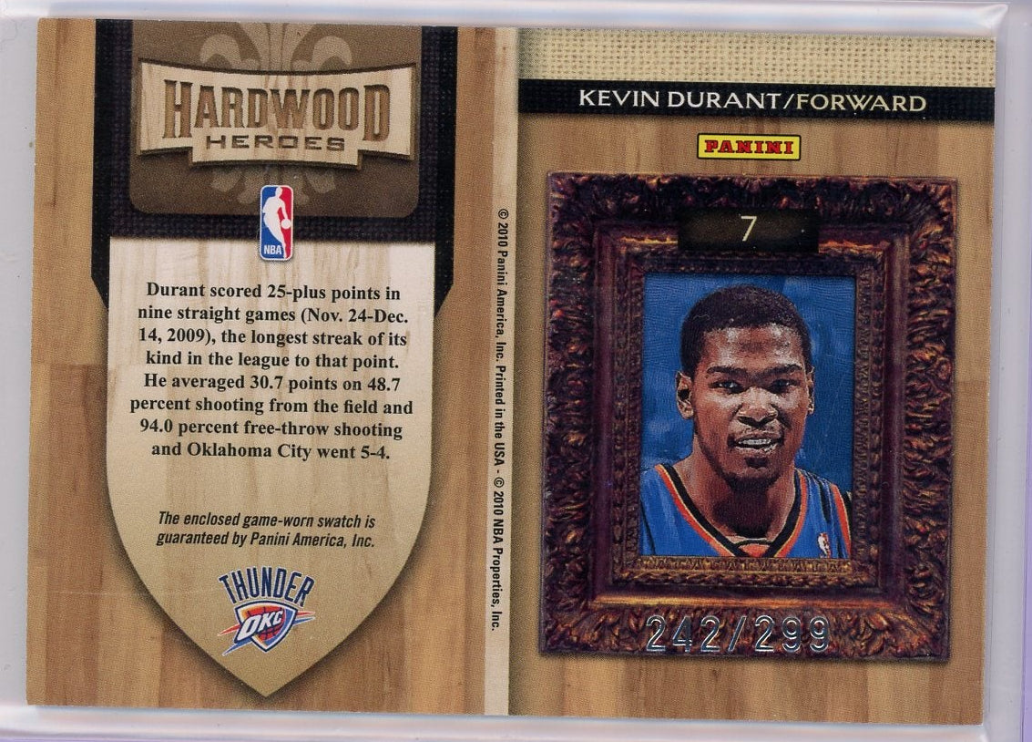 Kevin Durant 2010 Panini Court Kings Hardwood heroes game-used relic #'d 242/299