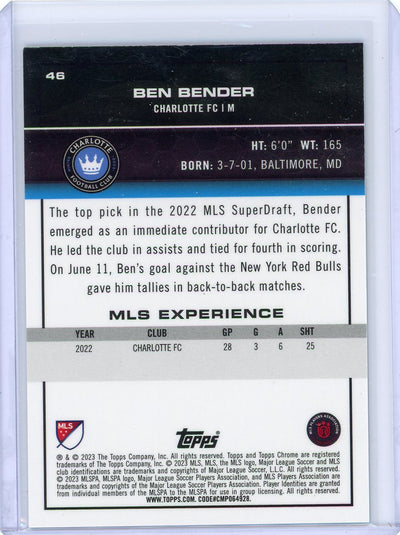 Ben Bender 2023 Topps Chrome MLS blue wave refractor rookie card #'d 134/199