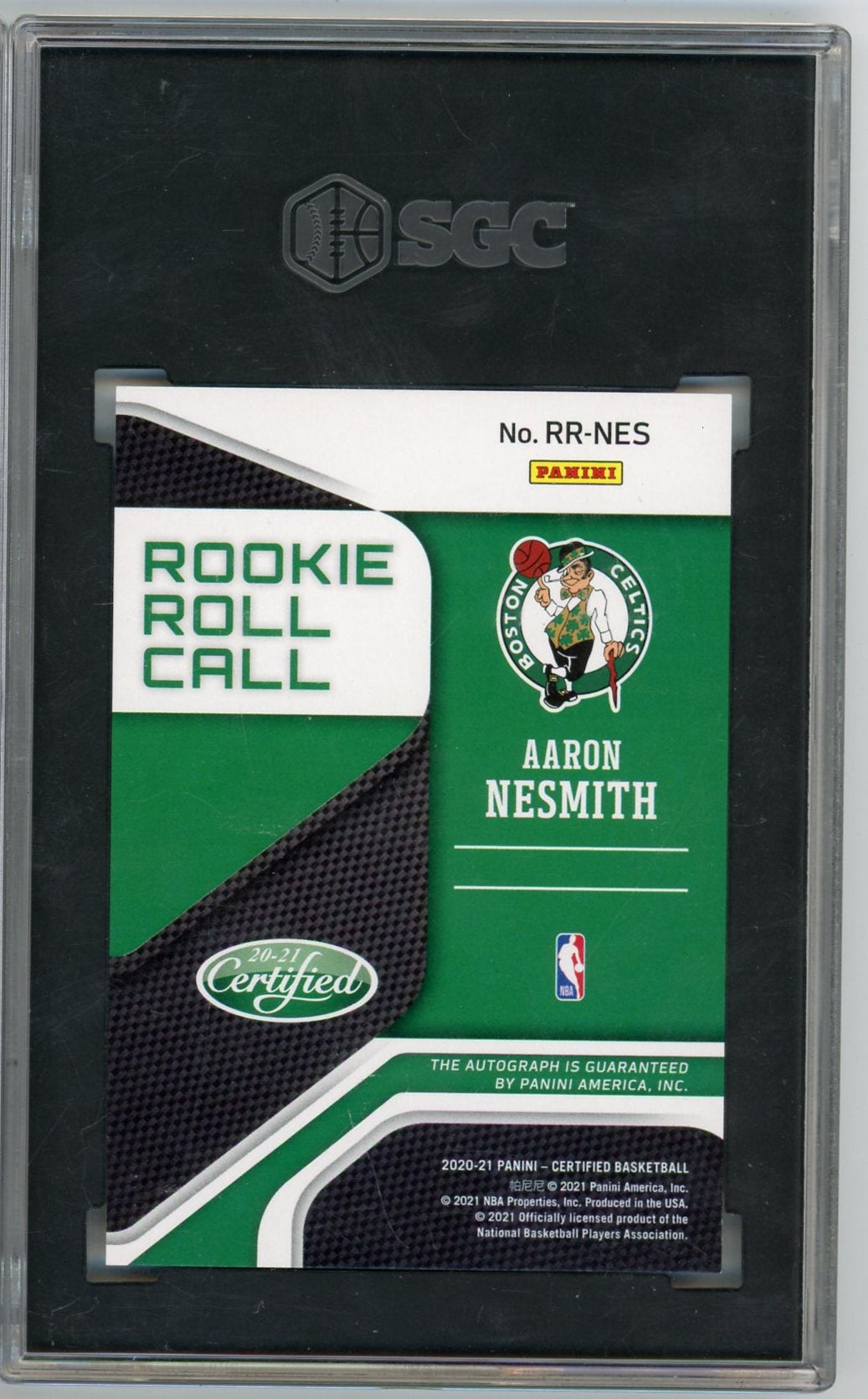 Aaron Nesmith 2020-21 Panini Certified Rookie Roll Call Auto RC SGC 9.5 AUTO 10